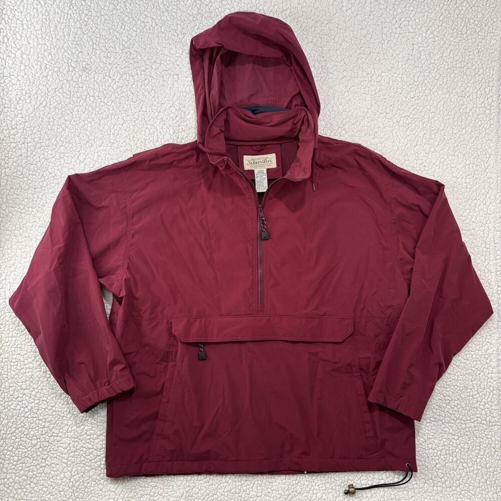 Vtg Red Anorak Pullover Rain Jacket Mens L Hooded Half Zip Outdoors St Johns Bay